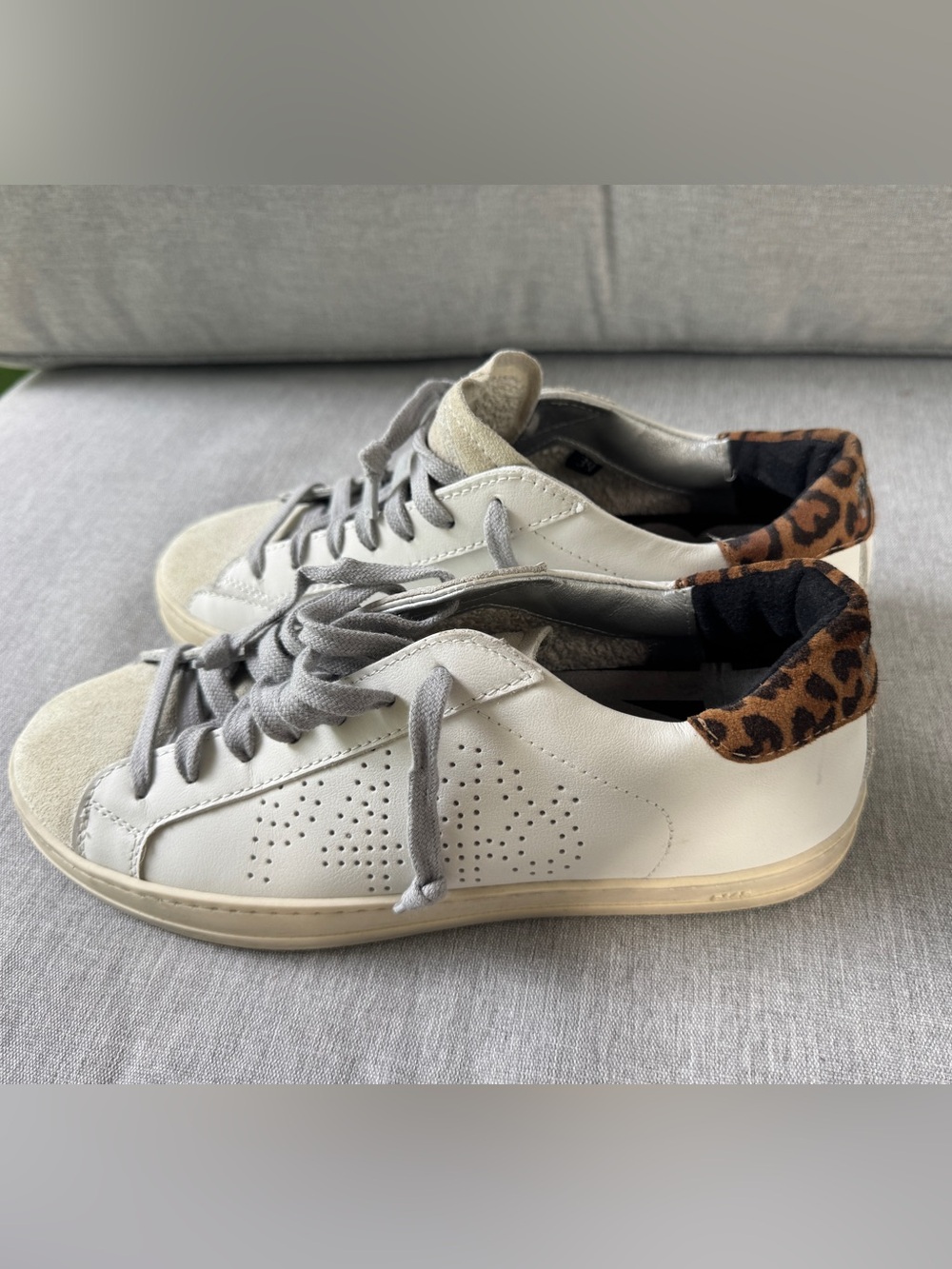P448 leather sneakers. White, grey and leopard print. Made in Spain.